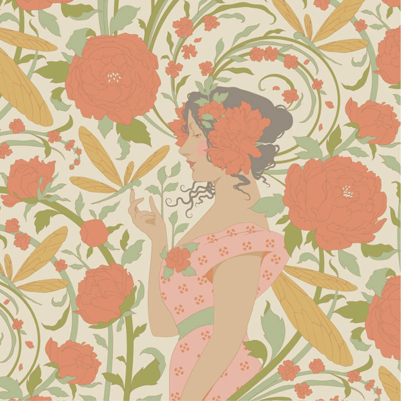 Fabric Tilda Coral Aubery Songbird by the Quarter Yard TIL100643